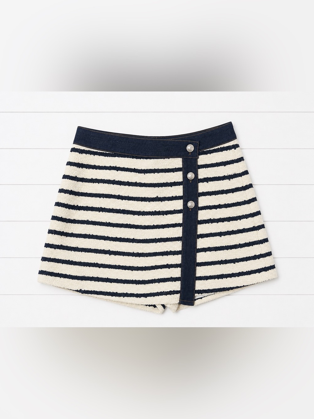 VICI Navy and Cream Striped Button-Front Skort